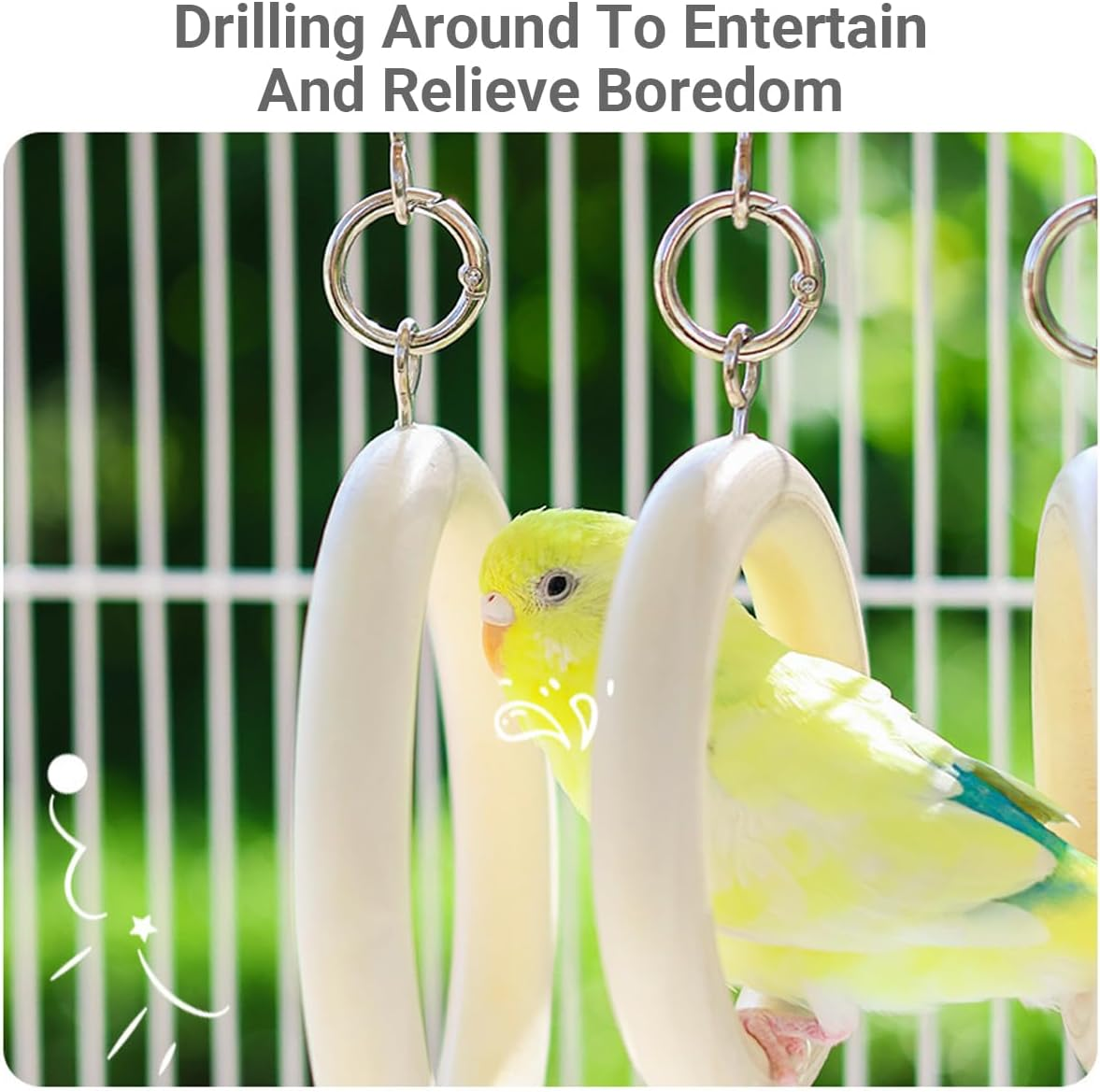 AIMALL Parrot Bite Toy, Wooden Ring Swing Station Pole, 14.56 * 7.87In Size, Log Colour, for Peony/Tiger Skin Parrots, Play & Perch Entertainment image number 3