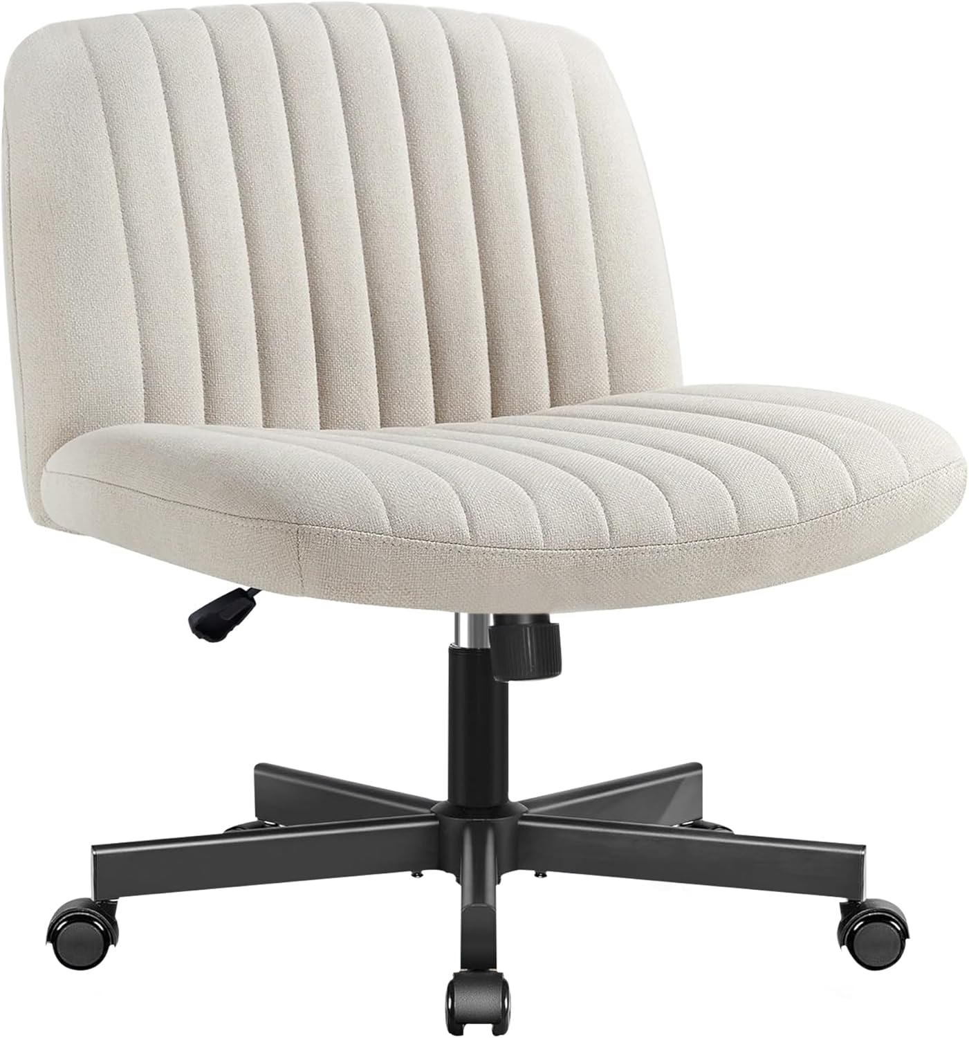 ONEIN Cross Legged Chair, Armless Office Chair with Adjustable Height, 360&deg; Swivel, and Upholstered Cushioned Seat, Modern Ergonomic Desk Chair for Home Office, Vanity, and Study &ndash; Beige image number 2