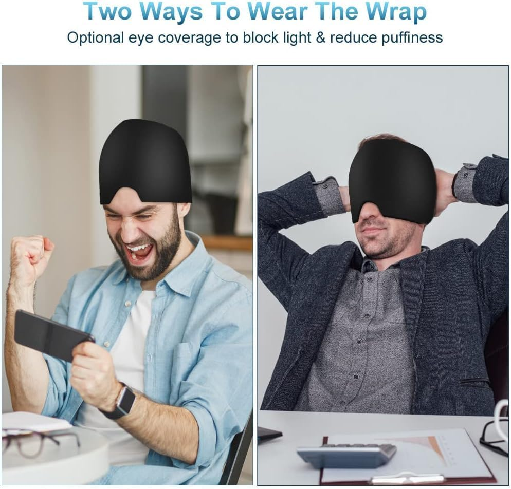 Migraine Headache Relief Cap, Headache Cap Ice Pack Mask, Cool Gel Head Wrap, Cold and Hot Head Wrap for Easing Pain, Ension and Stress(Color:Black) image number 2