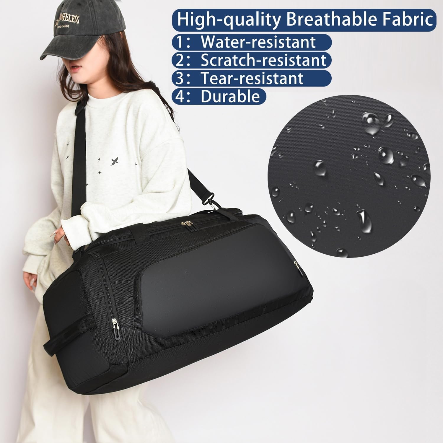 LEFAFA Gym Bag with Shoe Compartment, Large Travel Duffle Bag for Men and Women, Sports Travel Bags with Wet Pocket, Multipurpose Weekender Overnight Bags for Workout Fitness Travel, Black, Classic image number 3