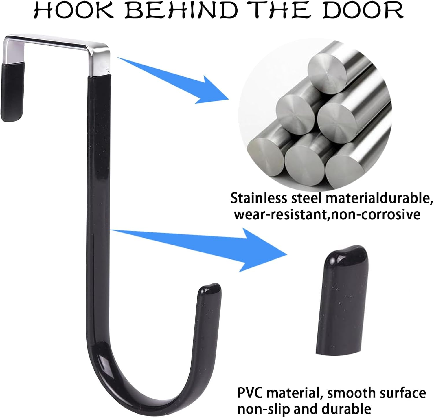 6 Pack over the Door Hooks,With Rubber Prevent Scratches,Door Hangers for Closet, Kitchen, Bathroom(Black) image number 1