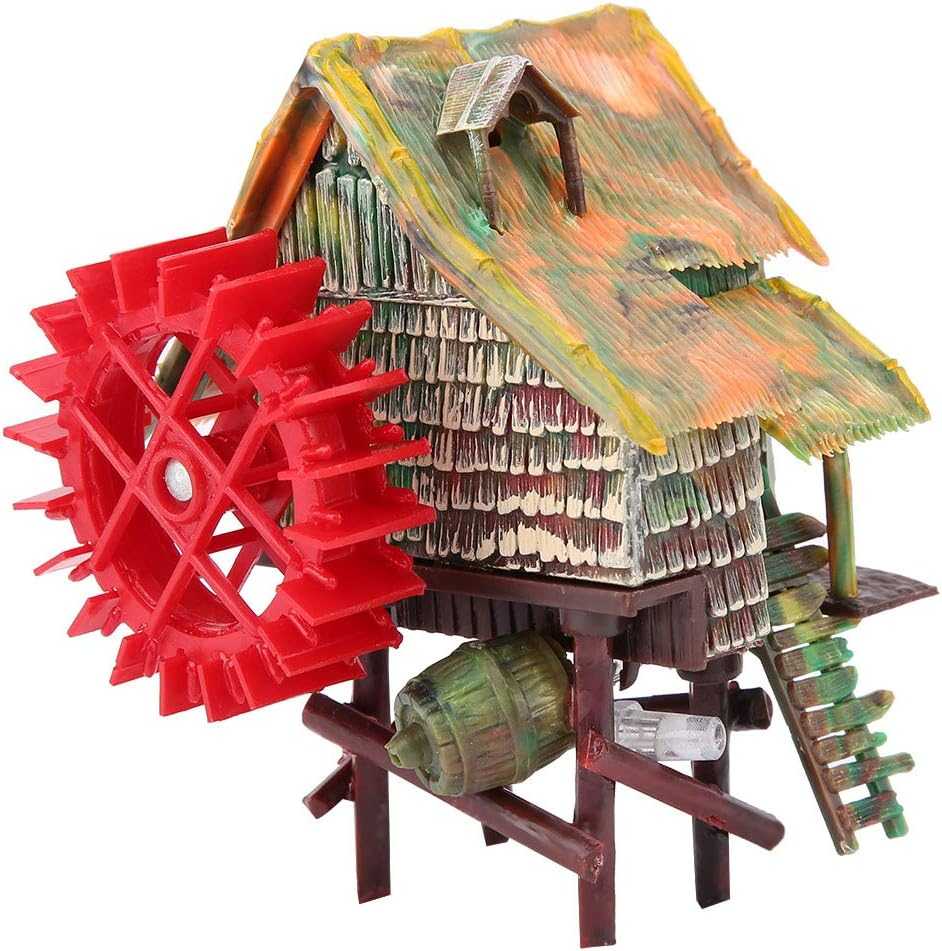 Aquarium Windmill, Aquarium Big Water Wheel Landscaping Rotatable Waterwheel Windmill Aquarium Make Air Bubble Ornament with a Water Truck for Fish Tank Aerating(L) image number 2