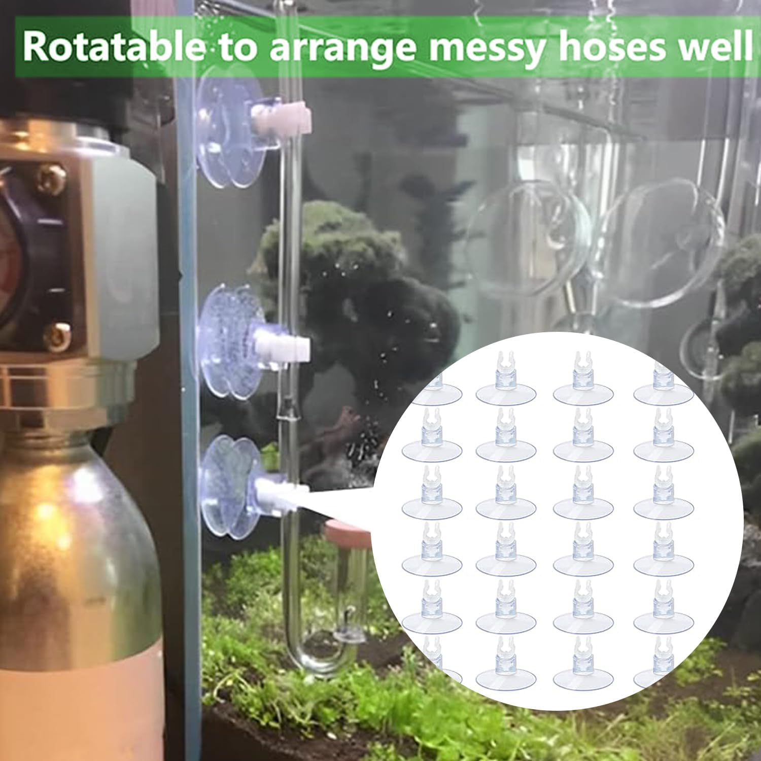 Roczential 24-Pack Aquarium Suction Cup Clips for 3/16" ID Airline Tubing, Air Hose Holder Clamp for Fish, Turtle, Frog Tank image number 5