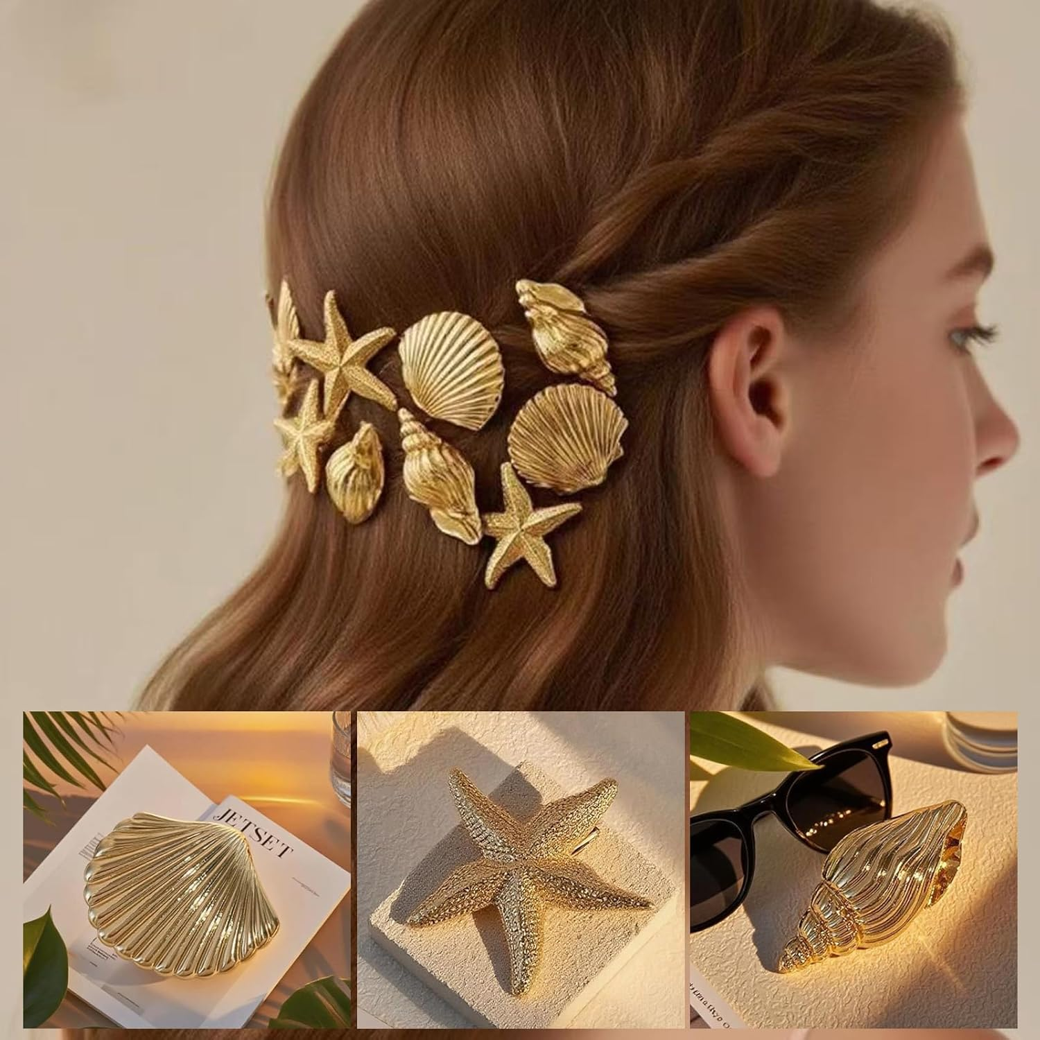 BRDXOOL 4 Pieces Hair Clips for Women Golden Starfish Hair Clips Headdress Clips Small Metal Clips Hair Accessories Suitable for Party Daily Casual Beach Party image number 1