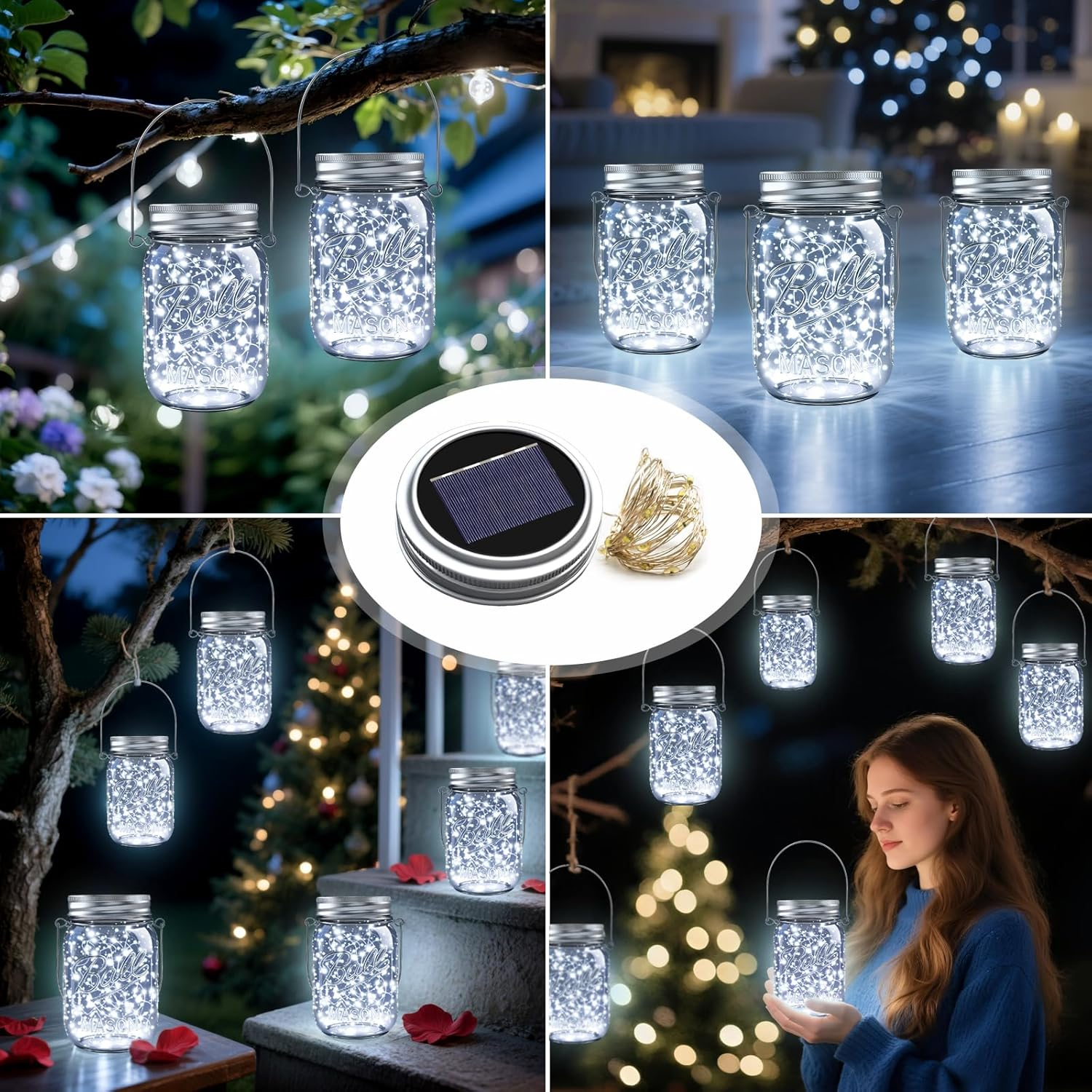 Solar Mason Jar Lights, 12 Pack 30 Led String Fairy Star Firefly Jar Lids Lights, (Jars Not Included), Best for Mason Jar Decor,Great Outdoor Lawn Decor for Patio Garden, Yard and Lawn. - Warm White image number 4