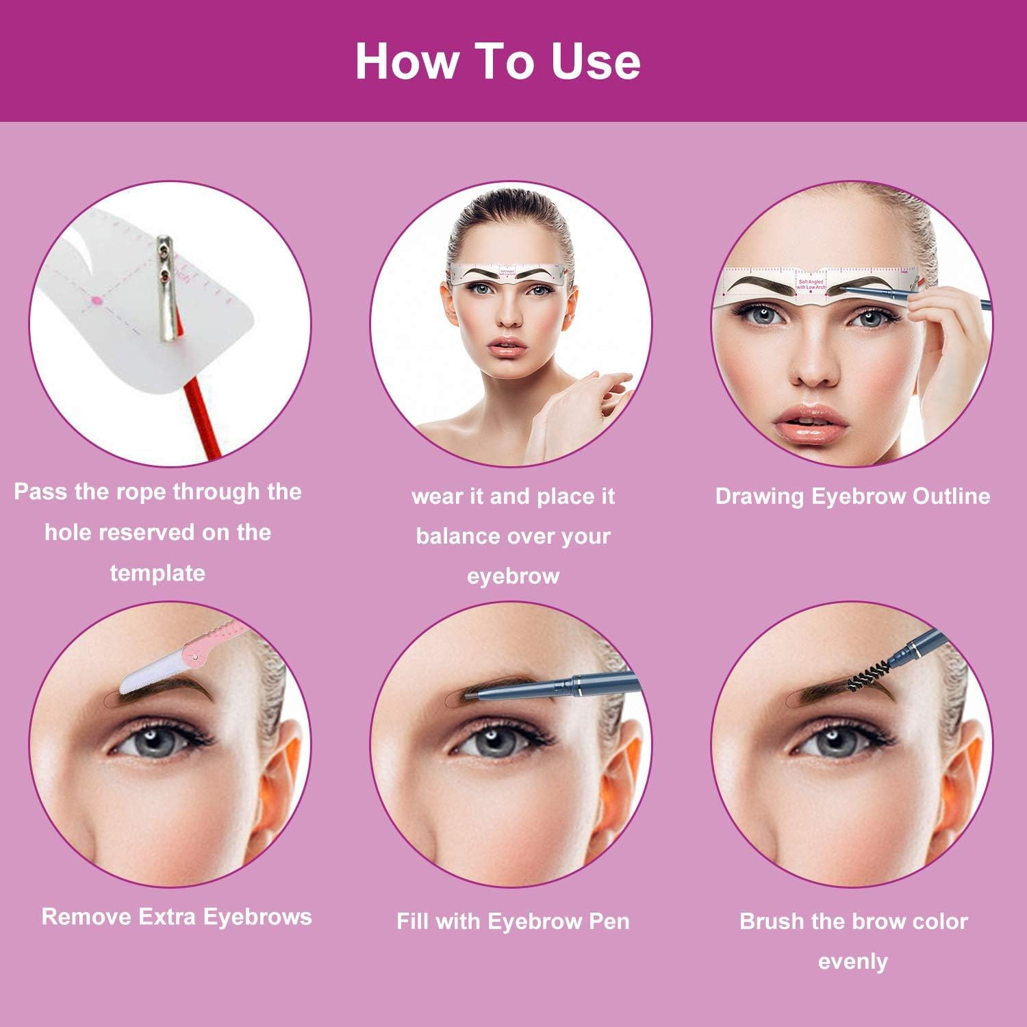 Eyebrow Stencil for Beginners, 12 Styles Eyebrow Stencil Set with Fixed Rope and Eyebrow Shaver, Reusable DIY Stamp for Quick Makeup image number 2
