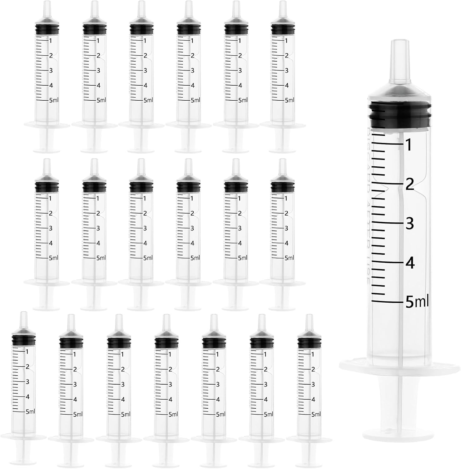 20 Pack 5Ml Syringe without Needle for Liquid Measurement Tools Individually Sealed Package for Scientific Labs,Feeding Small Animals,Watering,Dispensing,Applicator (5Ml, 20Pcs) - 3Ml image number 2