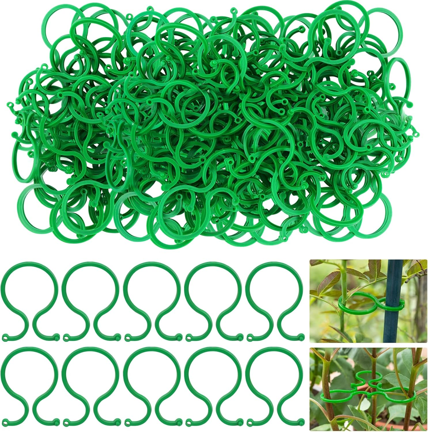Hysagtek Pack of 200 Plant Clips for Supporting and Attaching Plants, Plant Clips, Trellis for Garden, Plants, Vegetable Fruit, Climbing Plants (Green)