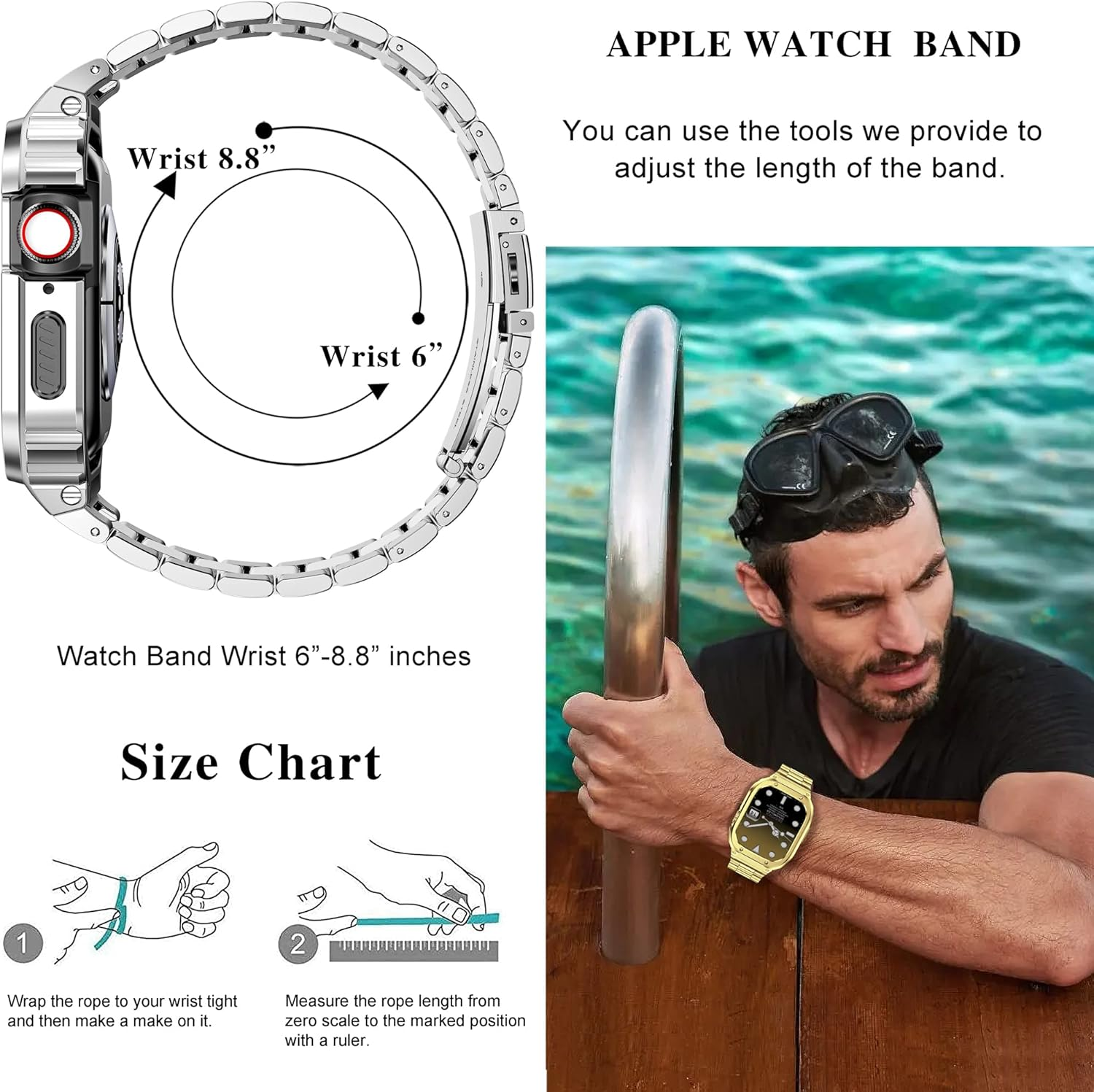 Amznew Apple Watch Band with Case Compatible for Iwatch Series Ultra(49Mm) 8/7(45Mm/41Mm), 6/5/4/Se(44Mm/40Mm), Stainless Steel Watch Bands and Metal Protective Bumper Cover for Men image number 3