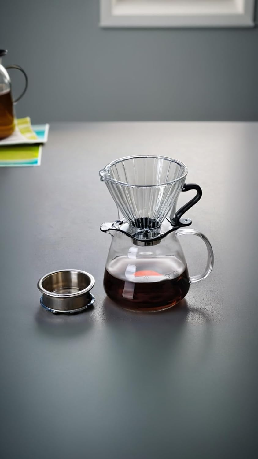 Coffee Maker Teapot - 360Ml Carafe with Lid | Heat-Protected Pour over Pot | Elegant Home & Cafe Essential | Transparent Design image number 6