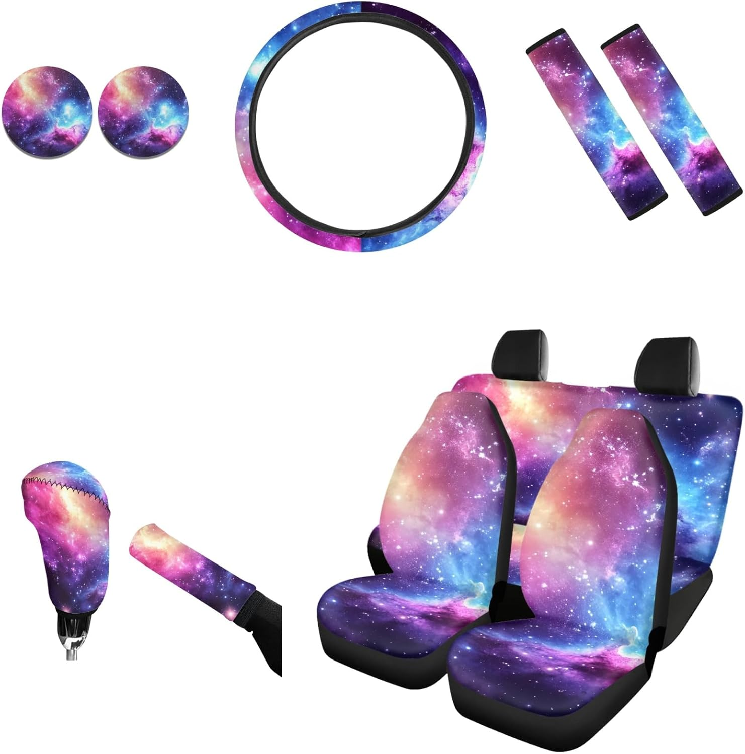 AFPANQZ 11Pack Sea Turtles Car Accessories Set Car Seat Covers Full Set with Steering Wheel Cover/Car Coaster/Handbrake Gear Shift Knob Covers/Seat Belt Shoulder Pads Auto Decoration Women Men