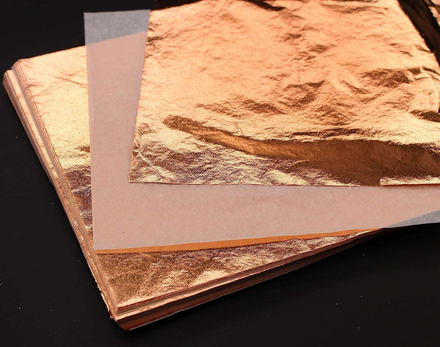 Metal Leaf Sheets Imitation Gold,Silver,Copper Leaf Sheet for Arts, Gilding Crafting, Painting, Furniture Decoration, Oose Leaf Interleaved (Rose Gold) image number 3