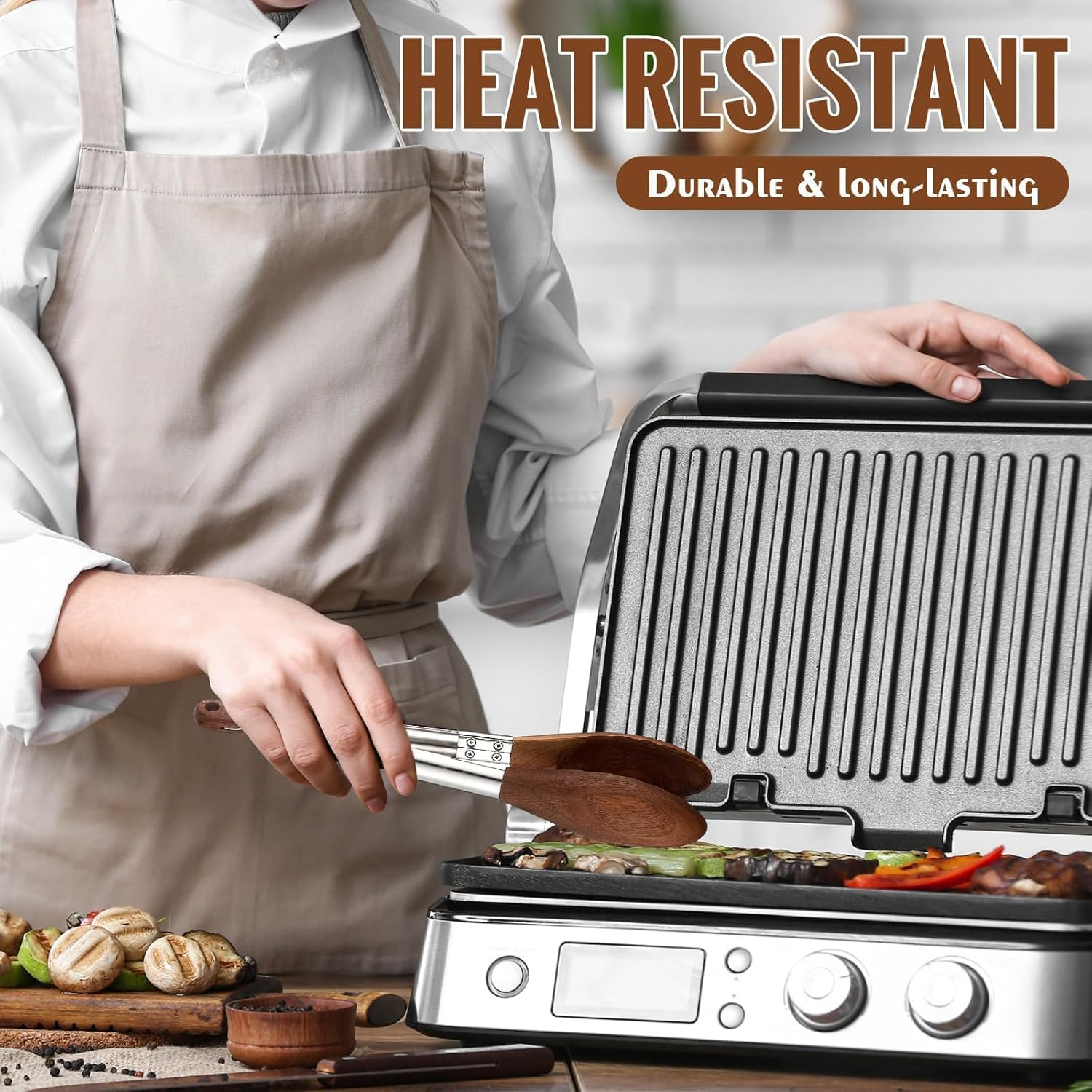 Sopco 2-Piece Walnut Wooden Kitchen Tongs Set (11.4 Inches) &ndash; Wood-Tipped Utensils for Salad Serving, Burger Flipping, Grilling & More image number 4