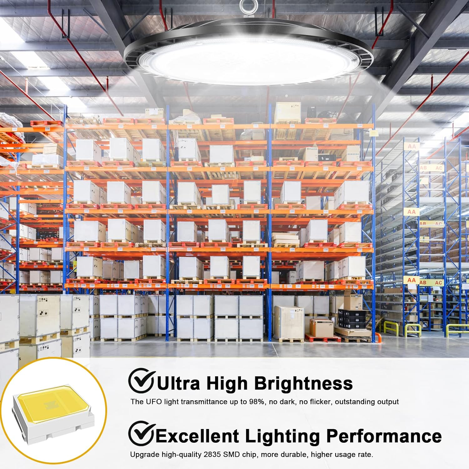 4Pack 100W High Bay LED Shop Light Super Bright 6500K AC220V-240V LED High Bay Light with Cable LED UFO Lights Commercial Lighting Fixture for Warehouse Workshop Garage Factory(Without Plug) image number 5