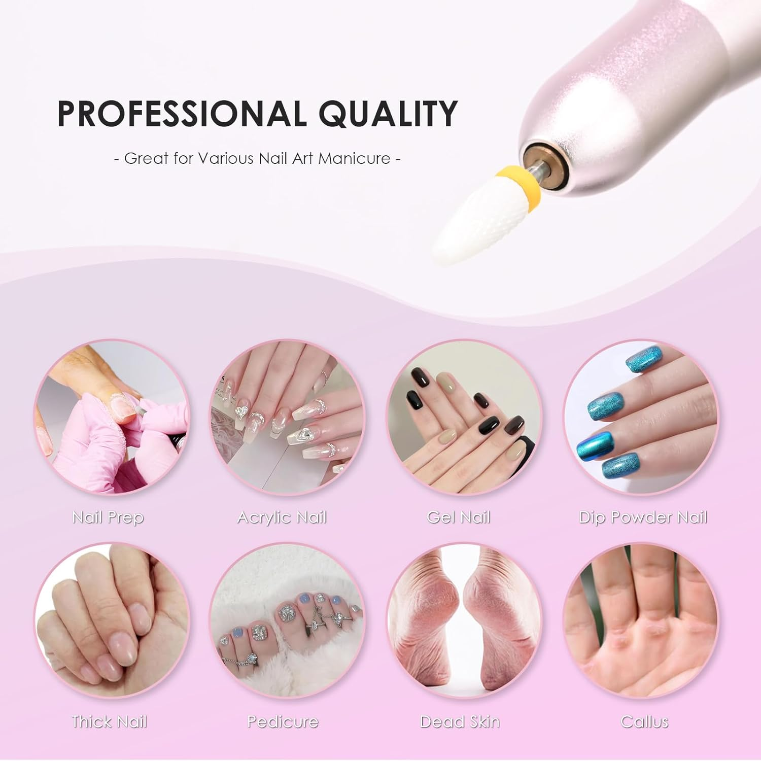 Depvko 22Pcs Nail Drill Bits Set, Professional 3/32'' Ceramic Diamond Safety Drill Bits Nail Tech, Cuticle Remover Drill Bit for Acrylic Gel Efile Nail Drill, Nail Manicure Pedicure Set, Salon Home image number 4