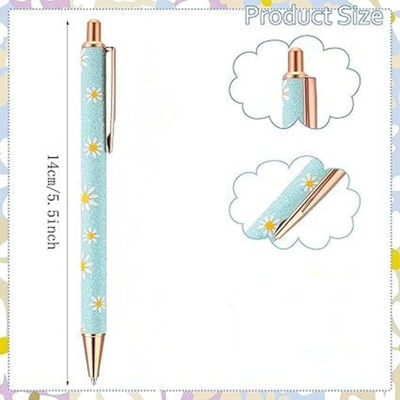 8Pcs Sparkly Ballpoint Pens Fancy Glitter Pens Daisy Flower Pen Print Pen,Sparkly Pen Glitter Ballpoint Pens,Floral Pens Pretty Flower Ballpoint Glitter Pens,Fancy Glitter Pen Metal Daisy Flower Pen image number 6
