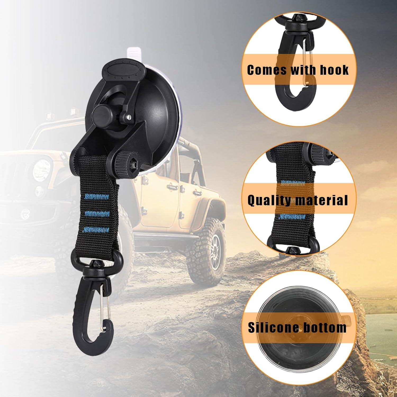2PCS Heavy Duty Suction Cups, Car Strong Suction Cups Camping Tie down with Hook, Strong Power Viscous Silicone Suction Cup Attachment for Car Boat Awning Camping Trap (Blue) image number 1