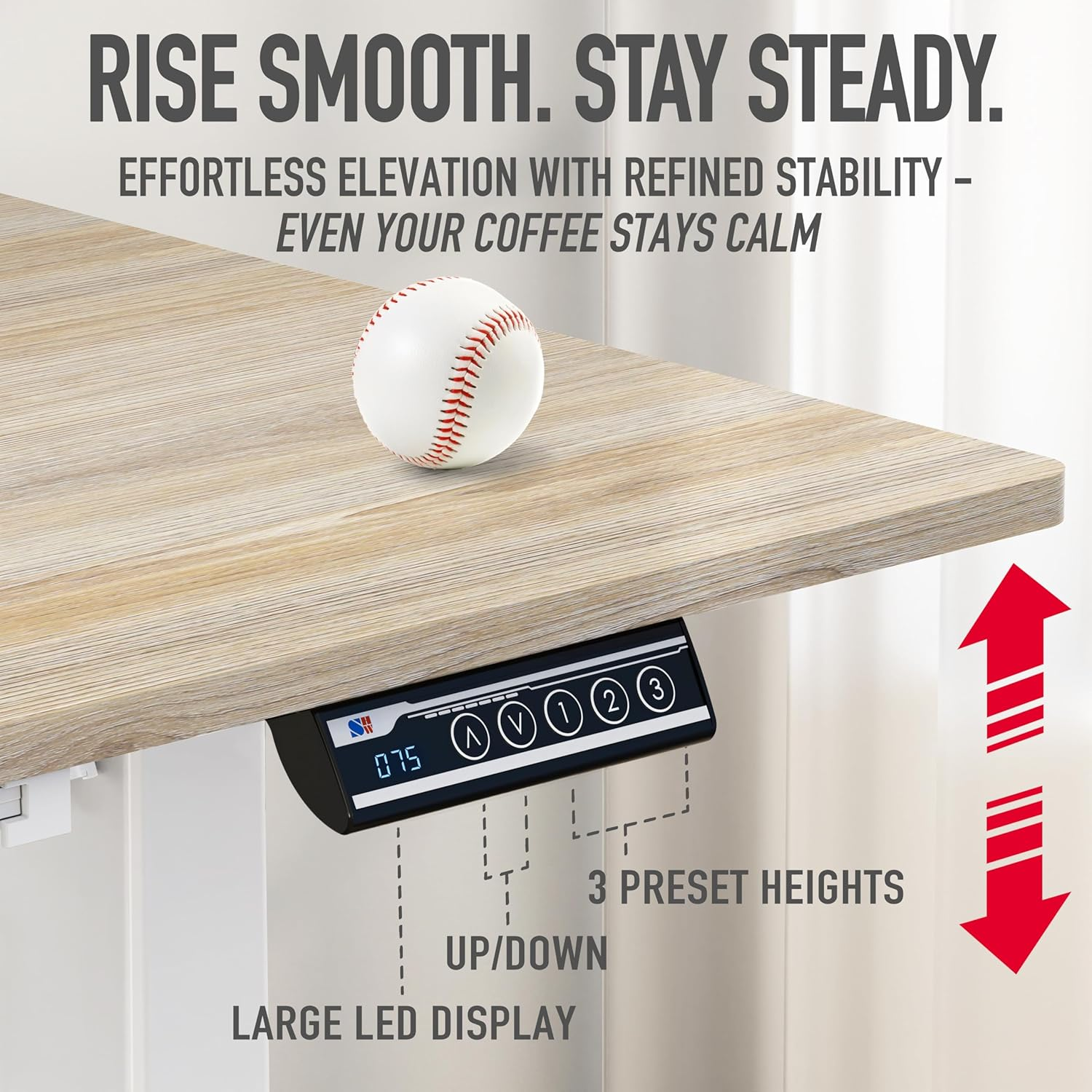 SHW 120 X 60 Cm Electric Height Adjustable Standing Desk with Memory Preset and Cable Management Tray, Maple image number 4