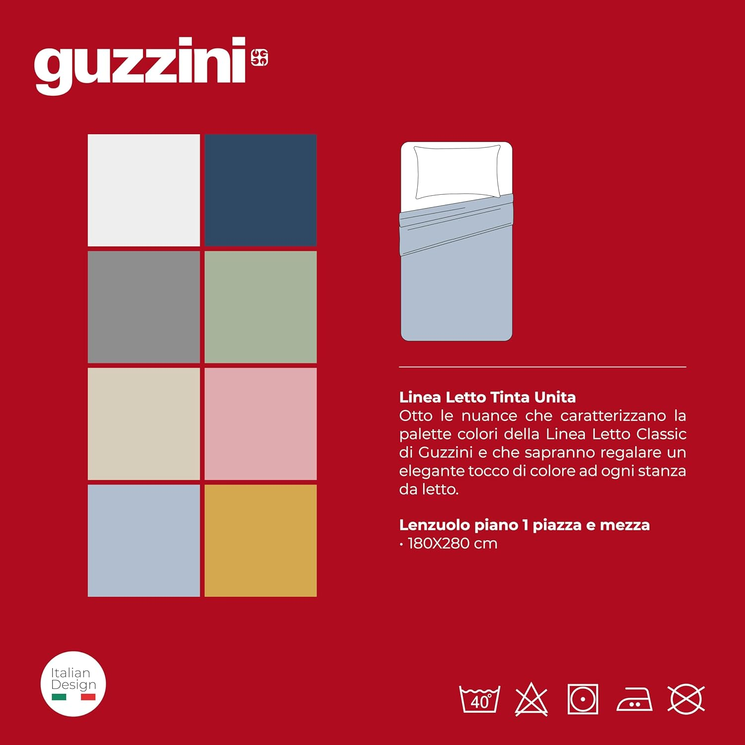 Guzzini Classic &ndash; Double Bed Linen 180 X 280 Cm, 100% Oekotex Certified Percale Fresh and Breathable, Double Bed Sheet for Soft Durable Bedding image number 1