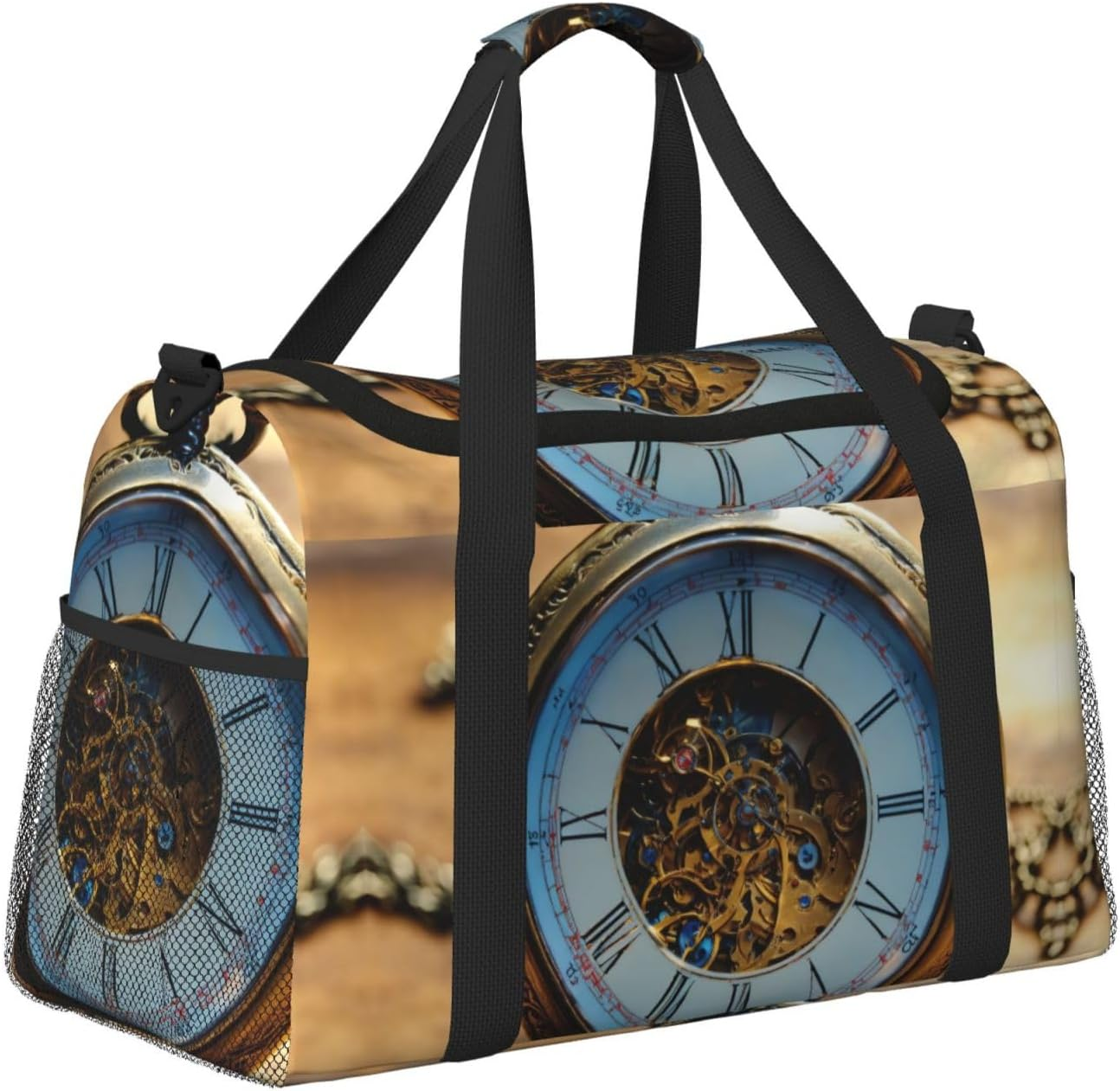 Gears Clock Bronze Century Print Functional Travel Tote Ample Space Travel Bag Foldable Carry on Tote for Weekender image number 3
