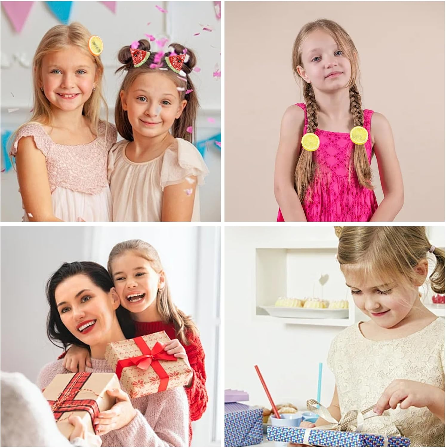 Pack of 3 Hair Ties, 3 Pieces Hair Clips, Lemon, Orange, Watermelon Hair Ties, Lemon, Orange, Watermelon Hair Clips, Hair Accessories for Teenage Girls, Accessories for Girls