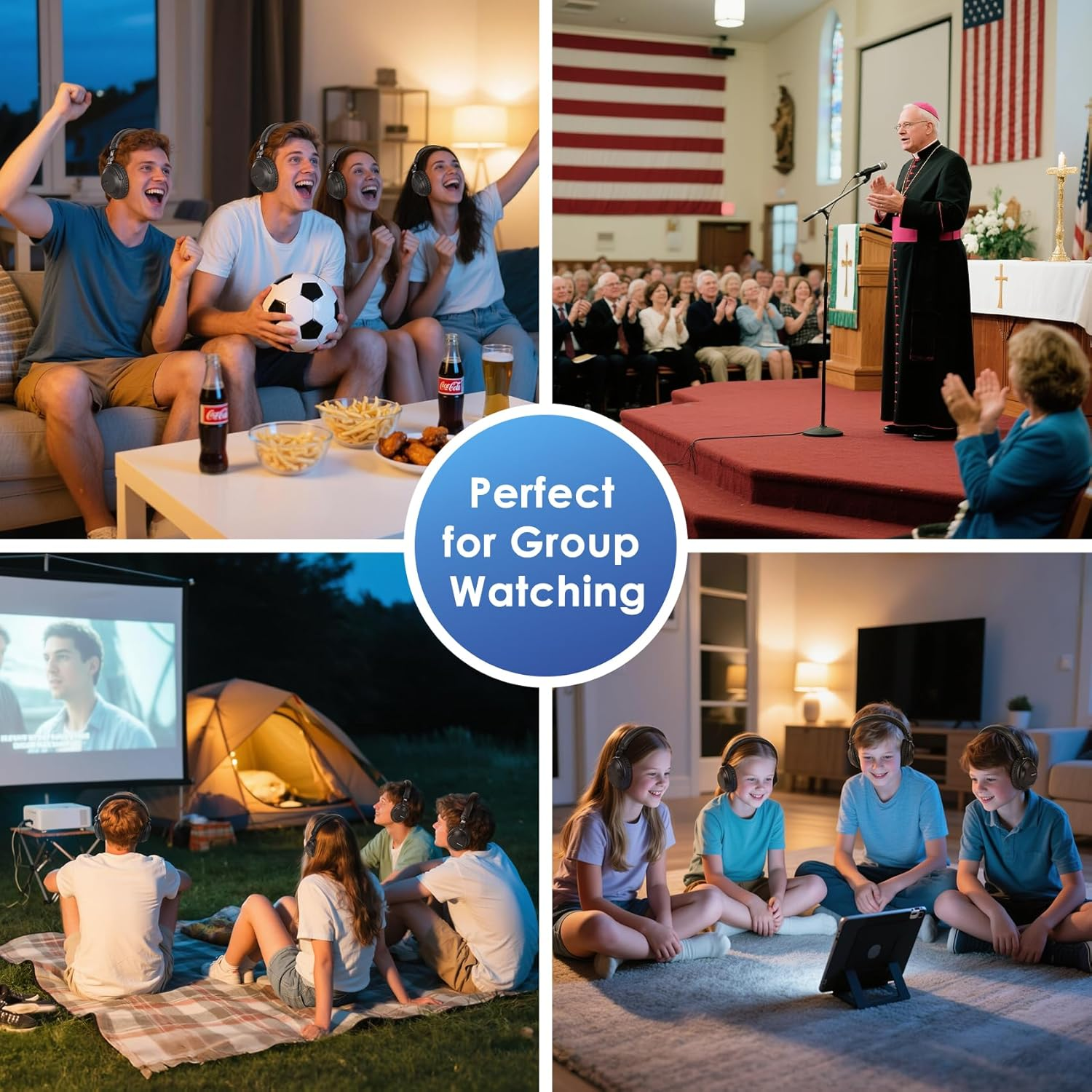 SIMOLIO Bluetooth Wireless TV Headphones with Clear & Loud Sound - Wireless Group Listening Headphones & Transmitter for Parties, Silent Discos, Church, Low Latency TV - Multiple Rechargeable Headsets image number 1