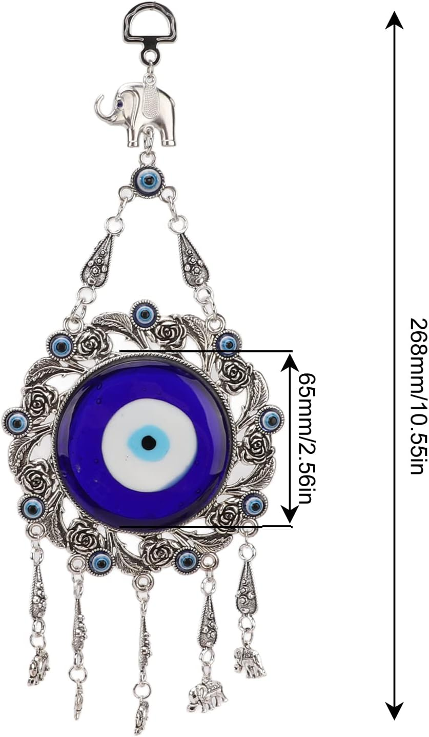 Turkish Glass Blue Evil Eye Wall Hanging Ornament, Hollow Flowers Wall Hanging Amulet, Delicate Blue Glass Metal Home Decor, Evil Eye Decor for Good Luck in the Office, Living Room, Bedroom(2#) image number 4