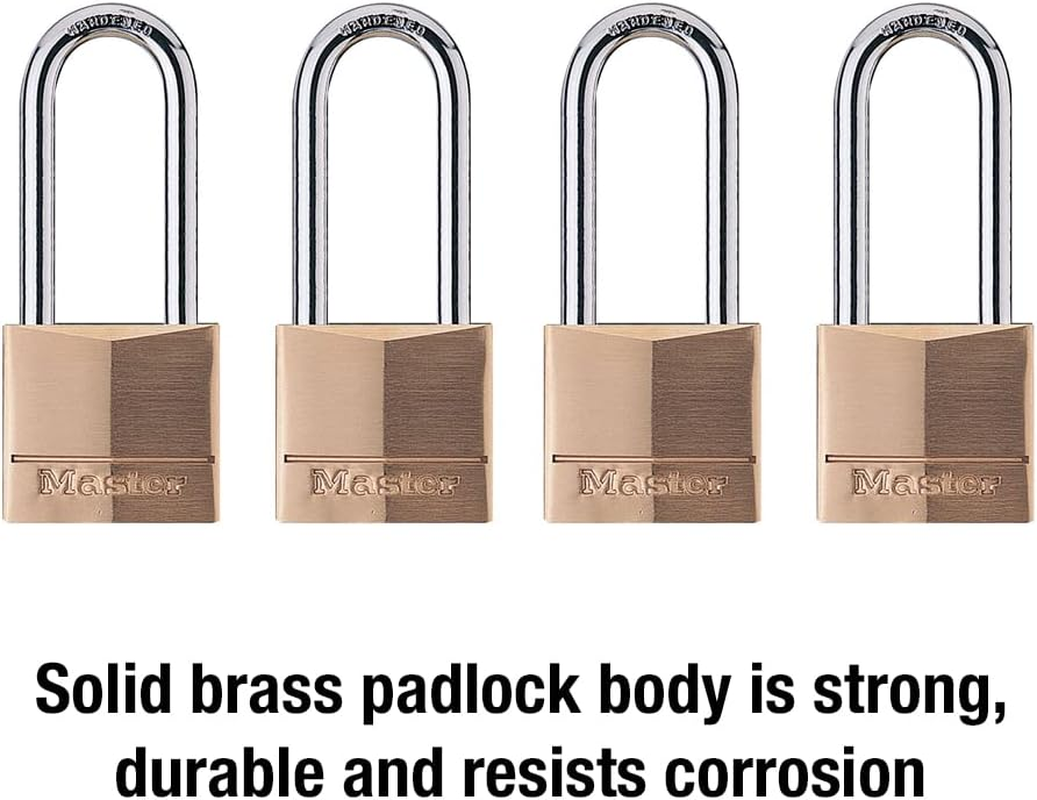 Master Lock 140QLH Solid Lock, 4 Pack, Brass, Silver, 4 Padlock image number 3
