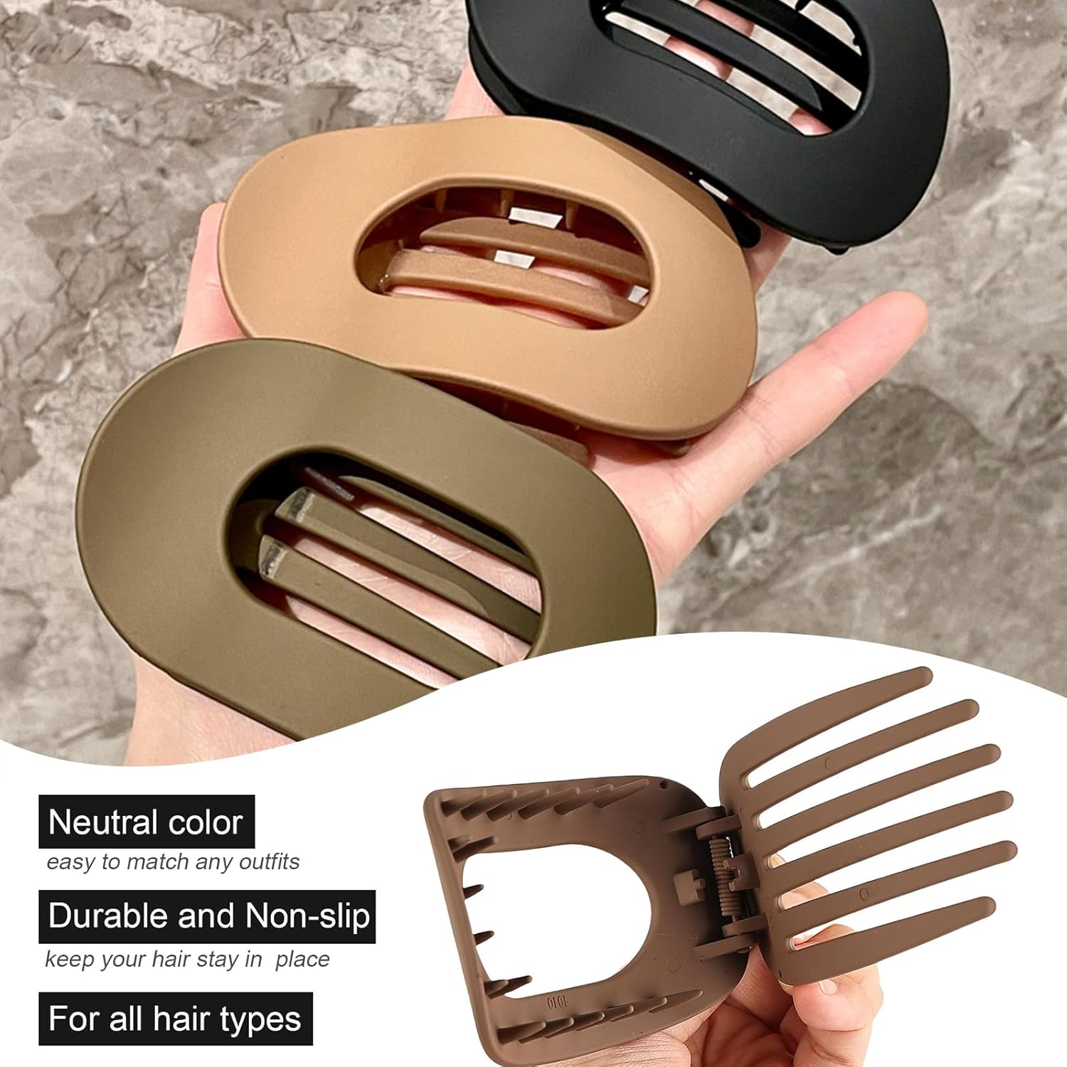 4 PCS Flat Hair Clips, Strong Hold Lay down Women Hair Claw Clamps, Barrettes Alligator Clip, Matte Hair Claw Clips for Thick Thin Hair, Comfortable Curved Flat Clips for Lying Driving (01) image number 4
