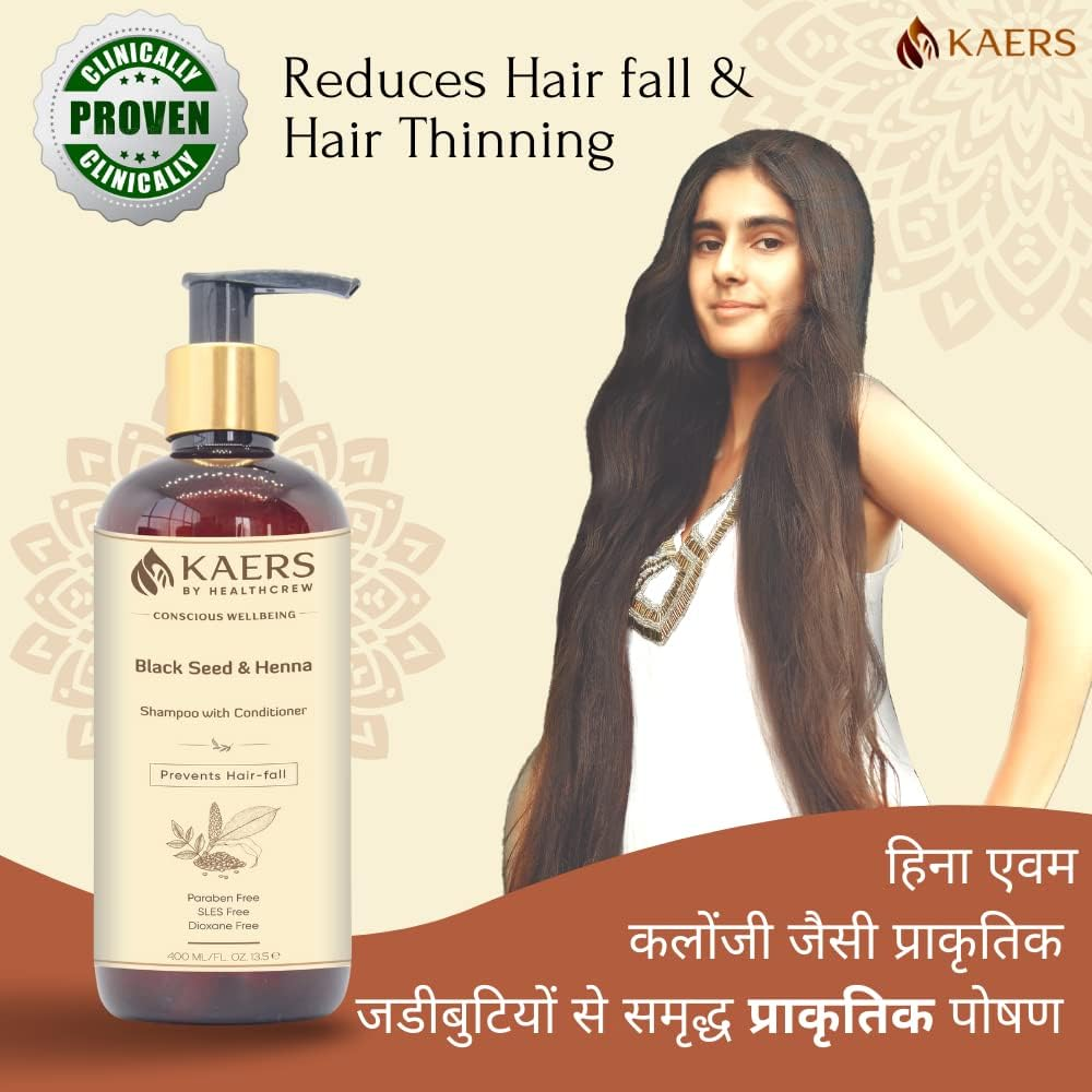 Kaers Kalonji Herbal Shampoo | Black Seed and Henna | Shampoo with Conditioner | Paraben Free, SLES Free, Dioxane Free | for All Hair Types | Smooth, Soft & Shiny Hair for Wow Effect | 400 ML image number 4