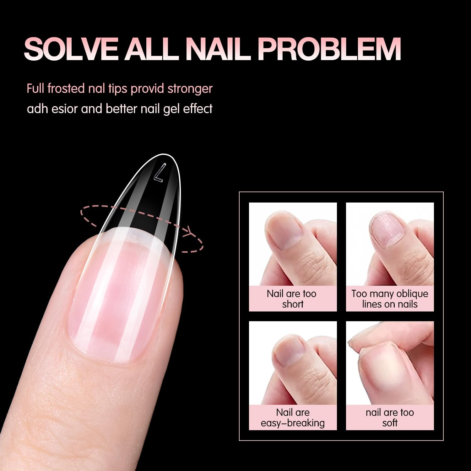 BEAUTPAL Long Stiletto Gel Tips 510Pcs Almond Press on Nails Pre-Shape Almond Nail Tips for Full Cover Acrylic False Nails for Nail Extension Nail Art, DIY Salon 15 Sizes Soft Gel Nail Tips image number 6