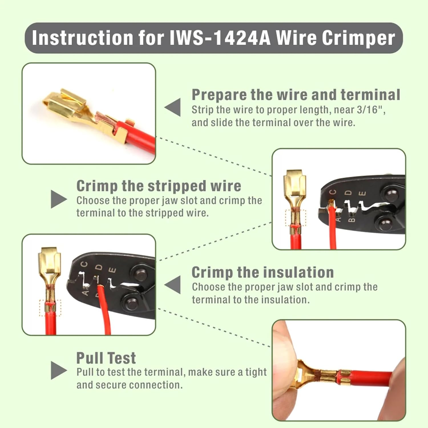 (IWS-1424A) - IWISS Non Insulated Open Barrel Terminal Crimp Tool - Wire Crimper for Molex, Delphi, Amp/Tyco, Harley, Pc/Computer, Automotive 24-14 AWG image number 5