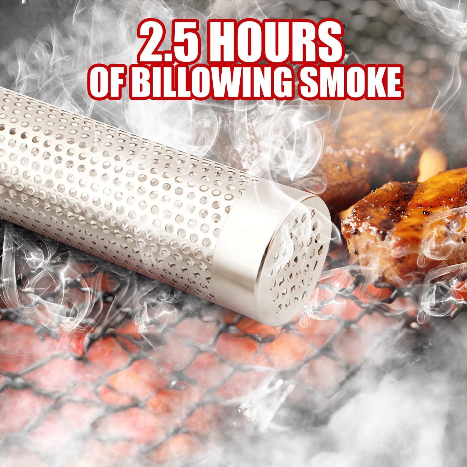 Smoke Tube for Pellet Grill, 5 Hours of Billowing Smoke, Stainless Steel Pellet Smoker Tube for All Grill or Smoker, Hot or Cold Smoking (Round-6 Inch) image number 4