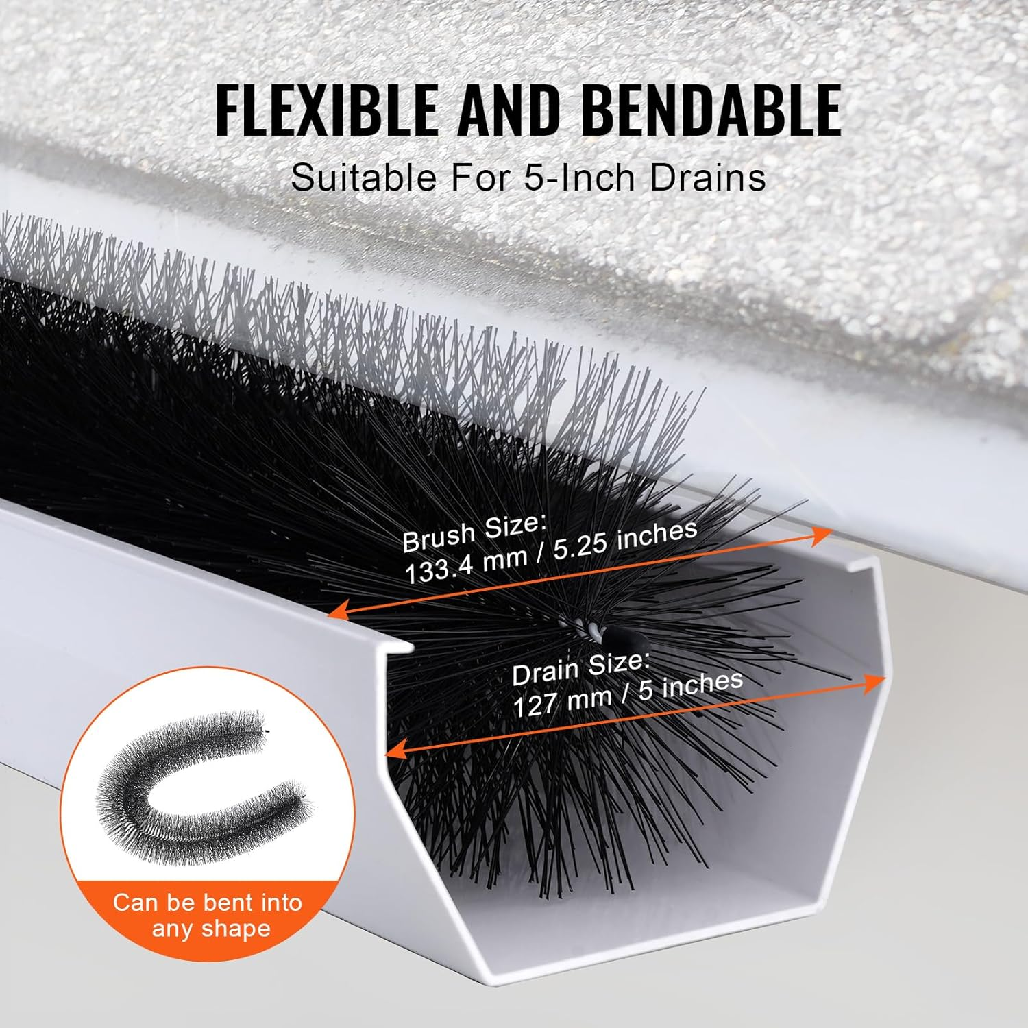 VEVOR Gutter Brush, 60 Feet Total Length 5.25 Inch Diameter Gutter Cleaning Tools, Ground-Level Gutter Brush Leaf Guard for 5 Inch Gutters, Easily Clear Roof Leaves and Debris, 20 Pack image number 2