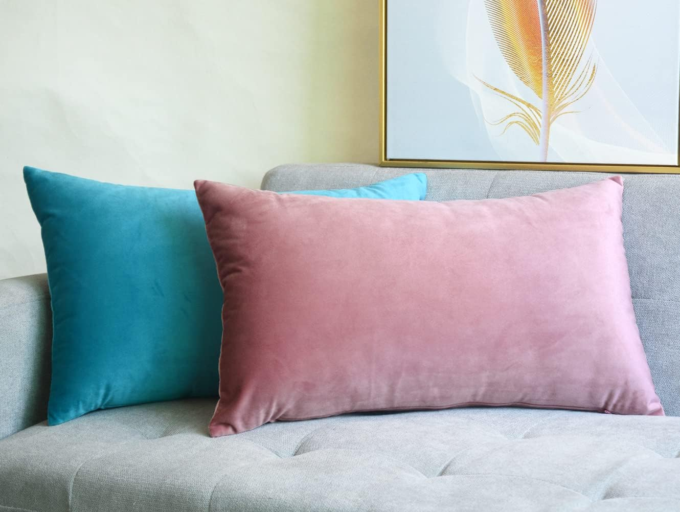 Lutanky Velvet Cushion Covers (Pack of 2) Lovely Rectangle Throw Pillow Cases Soft Solid Decorative Pillow Covers for Sofa Bedroom Car 12X20 Inch 30 X 50 Cm (Pink, 2 Pieces) image number 5