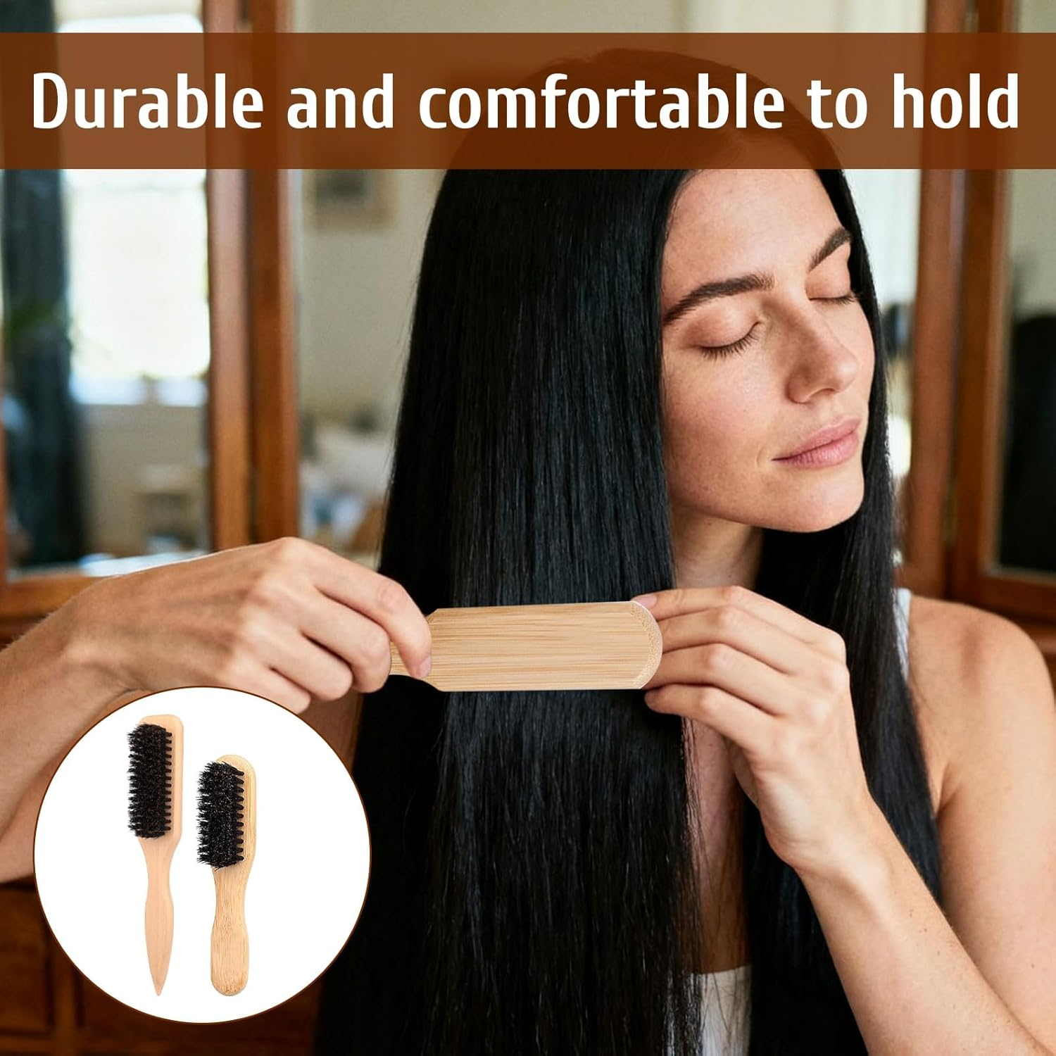 Slick Back Brush, 2Pcs Slick Brush, Slickback Hair Brush, Soft Boar Bristle Styling Edge Control Brushes, Boar Bristle Brushes, Smoothing Hairbrush for Detangling, Ponytail image number 1