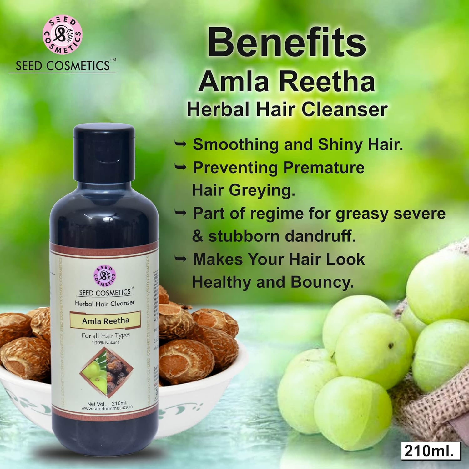 Seed Cosmetics Amla Reetha Herbal Hair Shampoo 100% Natural for Men and Women Pack of 4 (840Ml)