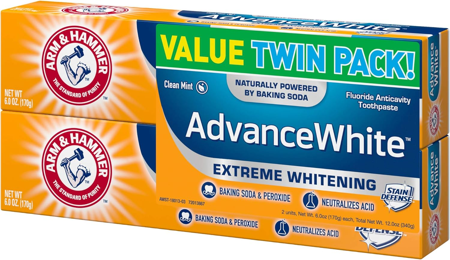 Arm & Hammer Advance White Extreme Whitening Baking Soda and Peroxide Toothpaste, 6 Ounce, Twin Pack image number 2
