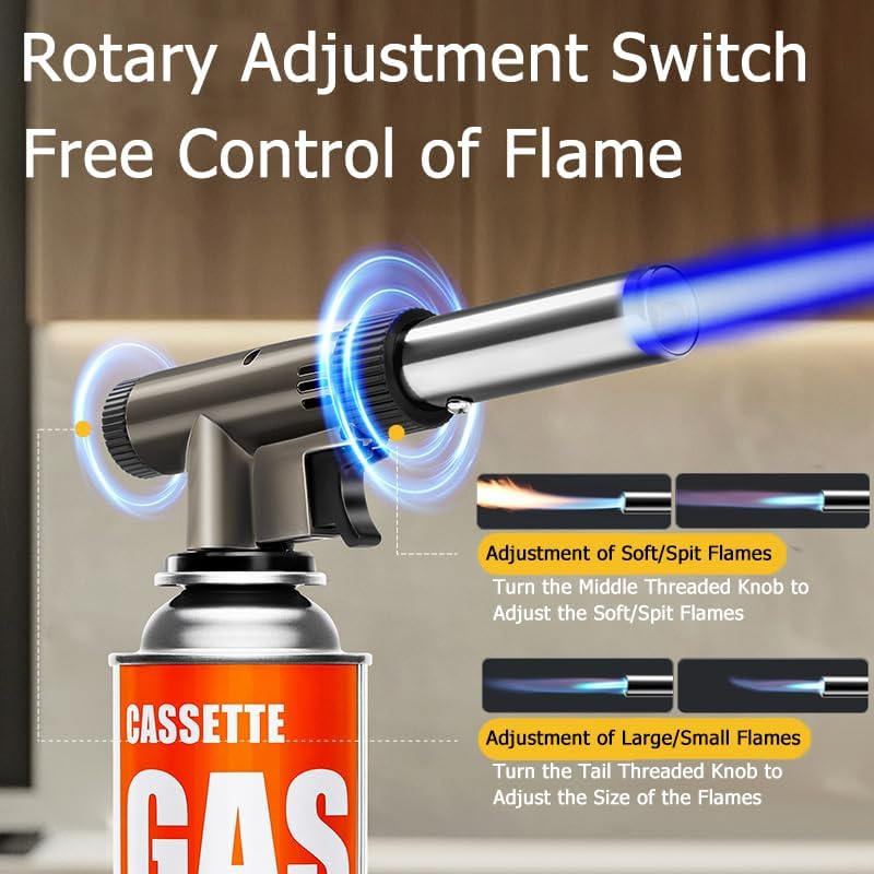 Butane Torch, Professional Kitchen Torch Lighter, Metal Case, 360&deg; Reverse Use, Adjustable Flame Shape Strength Gas Burner for Desserts Creme Brulee Baking BBQ Camping Soldering (Fuel Not Included) image number 2