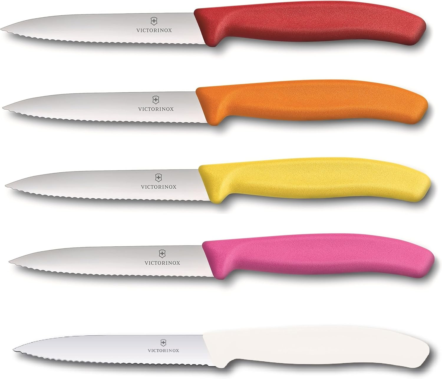 Victorinox Swiss Classic Vegetable Knives Set of 5 Multicoloured 10 Cm with Serrated Edge, Tomato Knife