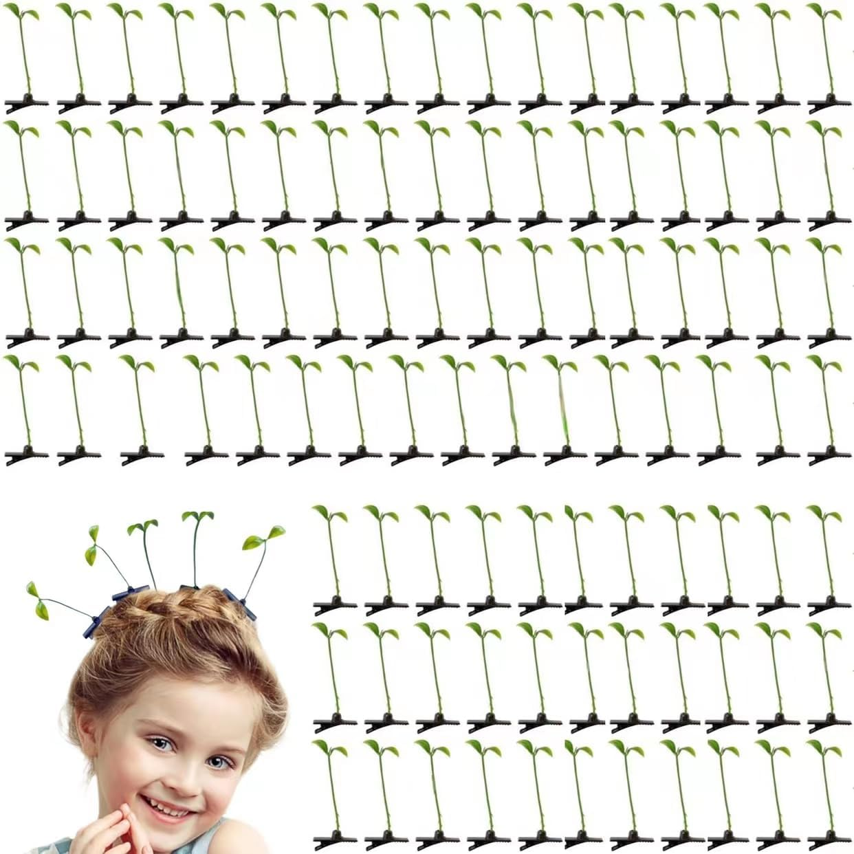 100 Pcs Bean Sprout Hair Clip, Plant Hair Clip Sprout Clips Funny Little Grass image number 1