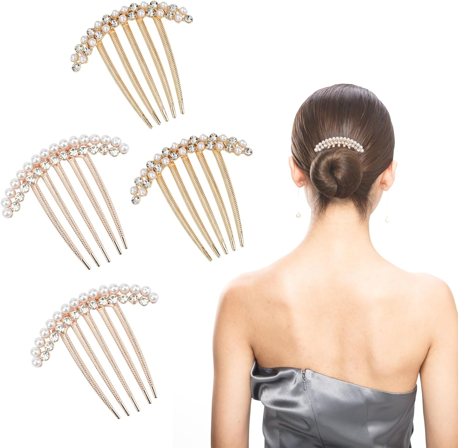 4 PCS Rhinestone Hair Comb Vintage Crystal Hairpins Hair Clips Metal Non-Slip Comfortable Hair Clips Pins Claw Rhinestone Glitter Sparkly Jeweled Gems Crystal Hair Accessories for Women Girls image number 4