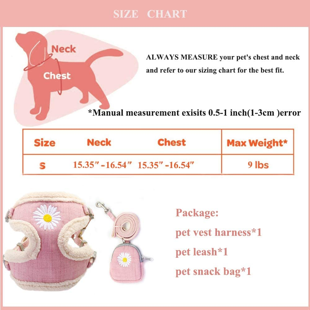 IDOLPET Cat Harness and Leash Set for Walking - Escape Proof, Cute Daisy Design for Kittens and Small Dogs, Comfortable Soft Lightweight Outdoor Vest (Pink Plush, Small)