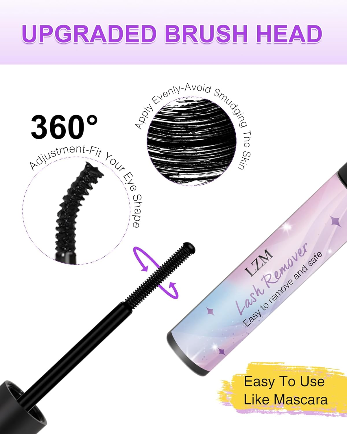 LZM Cluster Lash Glue Remover 5Ml &ndash; Gentle Eyelash Glue Remover Oil-Based Formula with Mascara Wand, Quick & Easy Removal for Sensitive Eyes & DIY Lash Extensions image number 2