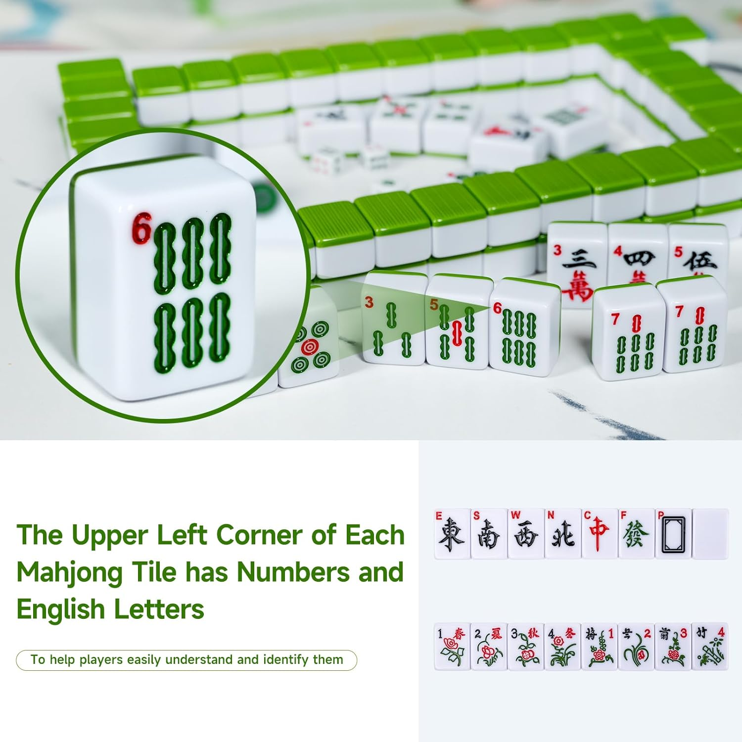 144 Small Chinese Mahjong Set + 2 Blank Melamine Tiles 1.18"(30Mm) Tile with Portable Travel Handbag Complete Mahjong Game Set