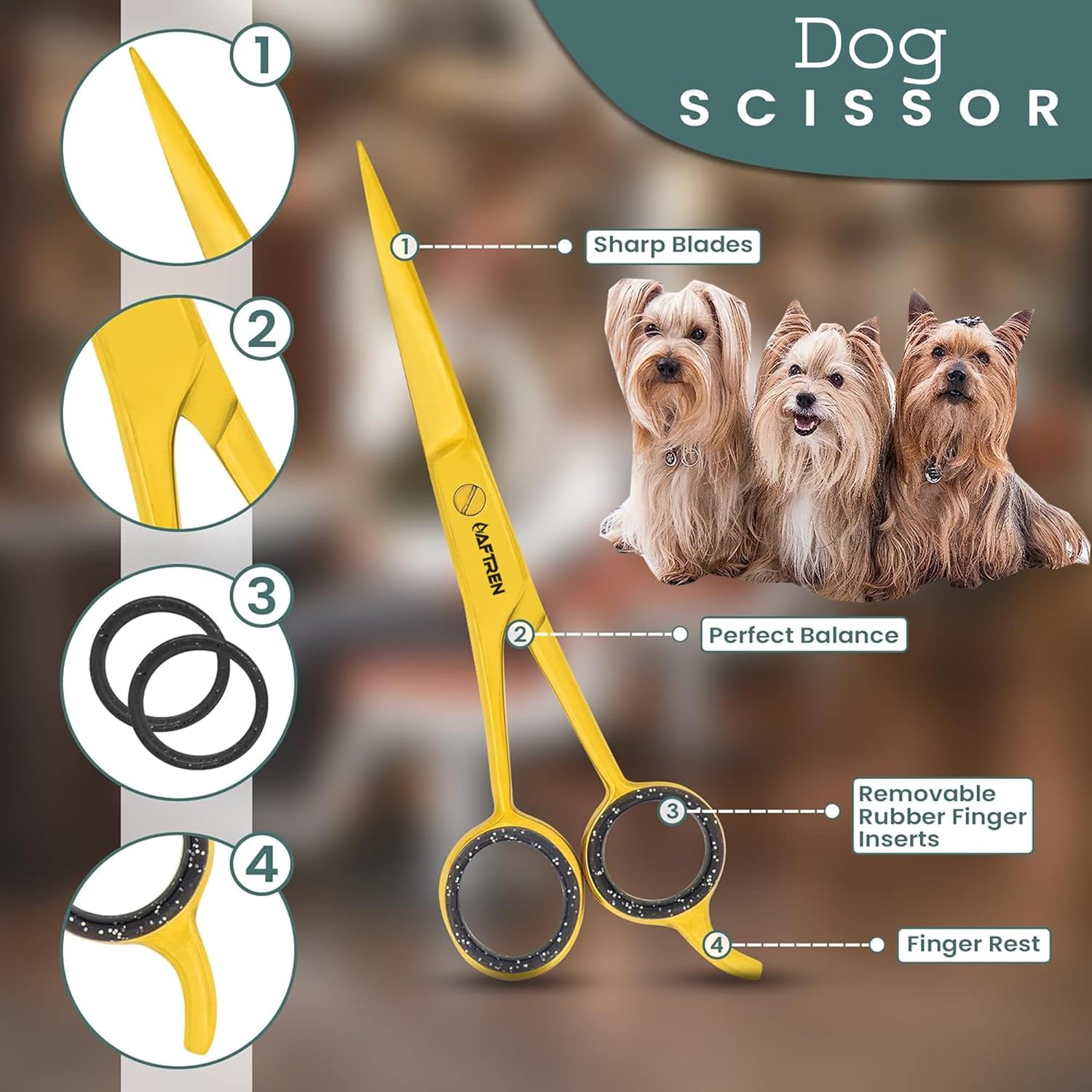 7.5 Inch Curved Dog Grooming Scissors with round Tips, Professional Pet Grooming Scissors J2 Stainless Steel for Dogs and Cats (Gold, 6.5 Inches) image number 6