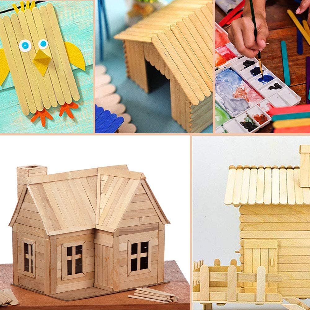 200 Pcs Wooden Craft Sticks, Popsicle Stick, Arts and Crafts, Best for DIY Games Making, Building Designs or Kids Education, 4.5 Inch Long (Wood Colour, 4.5 Inches) image number 2