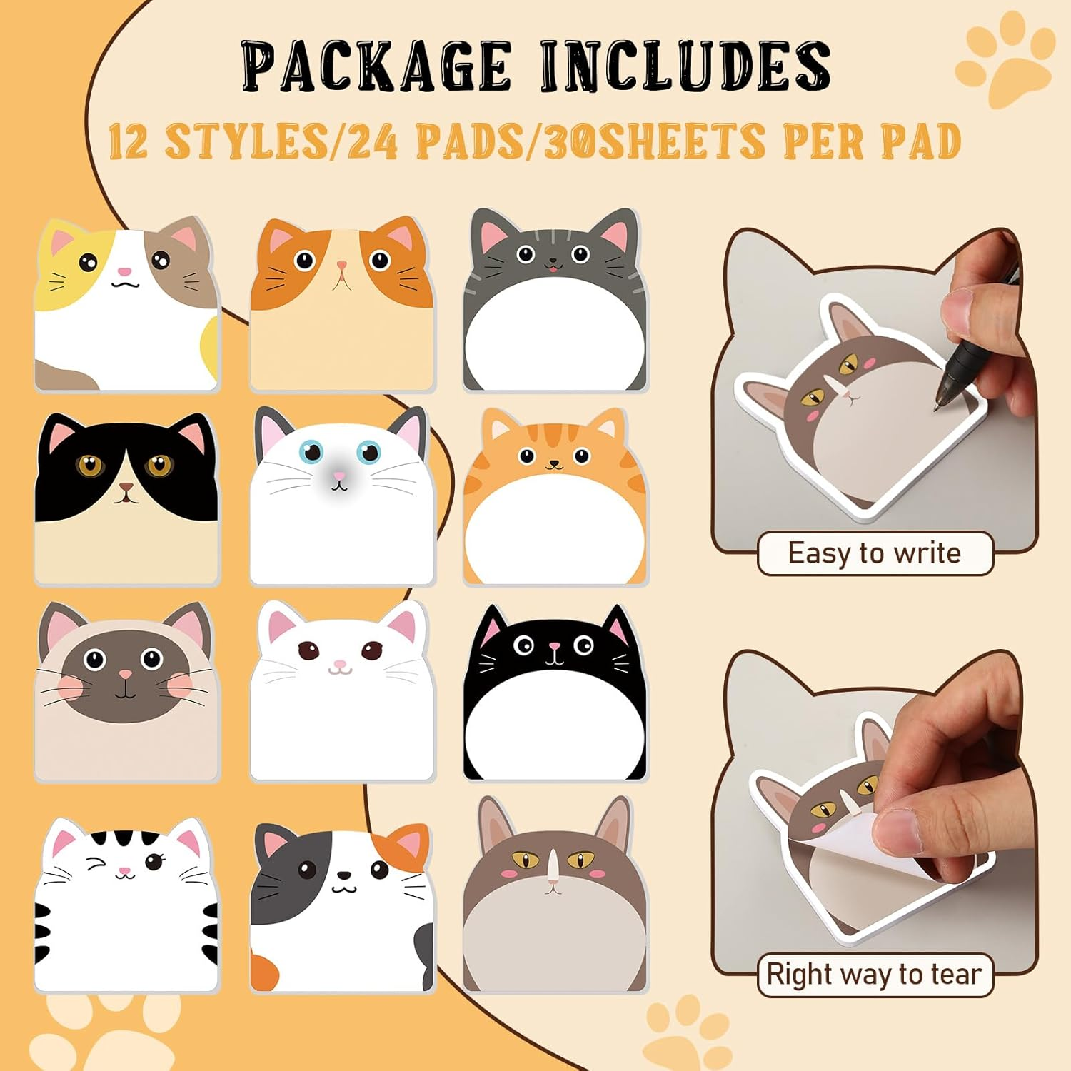 Yinder 24 Pads Cute Sticky Notes Kawaii Fun Animal Sticky Notes Pads Bulk Cartoon Memo Self Adhesive for Veterinary Gift Office School Tab Party Supplies(Cats) image number 6