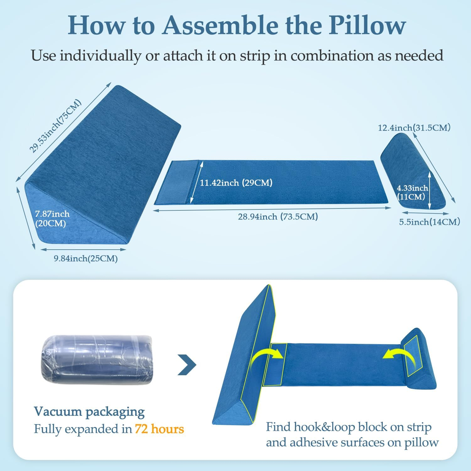 NEPPT Wedge Pillow Body Position Wedges Back Positioning Elevation Pillow Case Pregnancy Bedroom Eevated Body Alignment Ankle Support Pillow Leg Bolster (2-In-1)