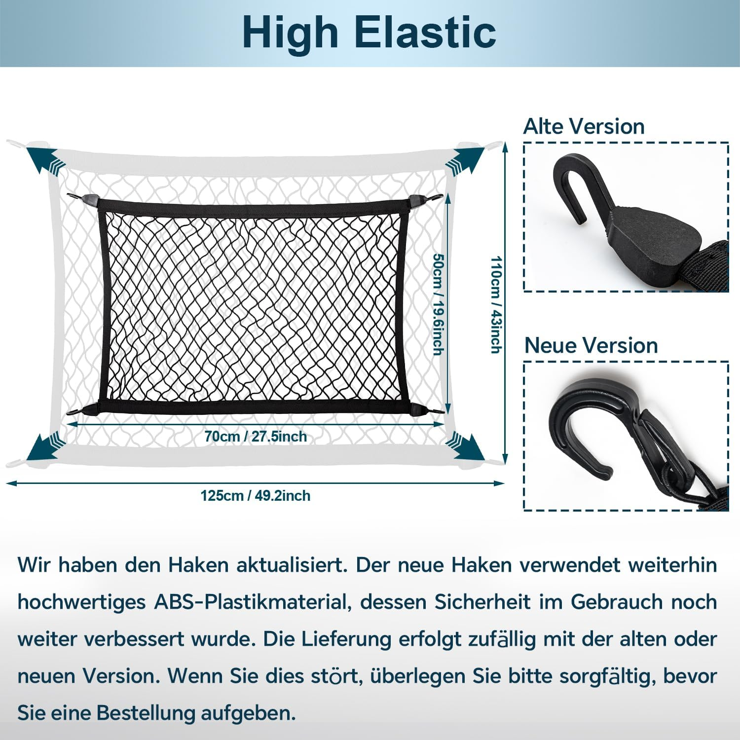 Elastic Cargo Net for SUV, Car Trunk Net Organizer with ABS Hook Storage Mesh Cargo Nets 70 X 50 Cm for Truck Bed Tailgate Netting Accessories image number 3